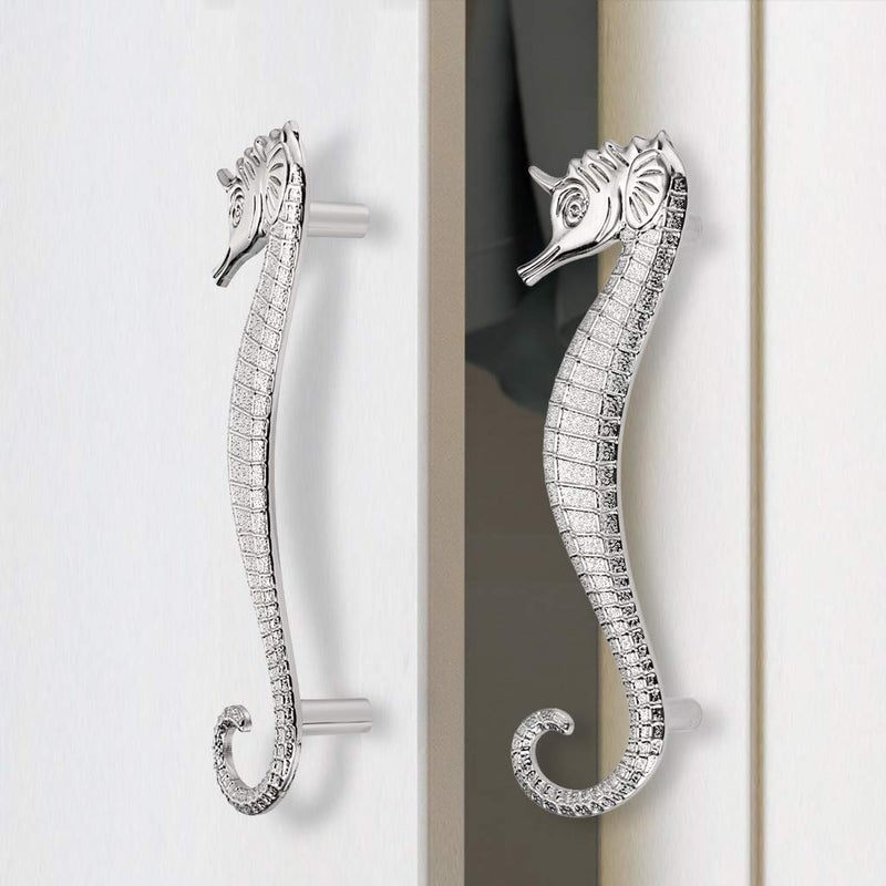 JUXYES Beach Ocean Theme Seahorse Shaped Drawer Handle Pulls, Marine Style Dresser Drawers Pulls Zinc Alloy Coastal Metal Decorative Drawer Pulls for Cupboard Cabinet Dresser Closet (Silver) - Image 5